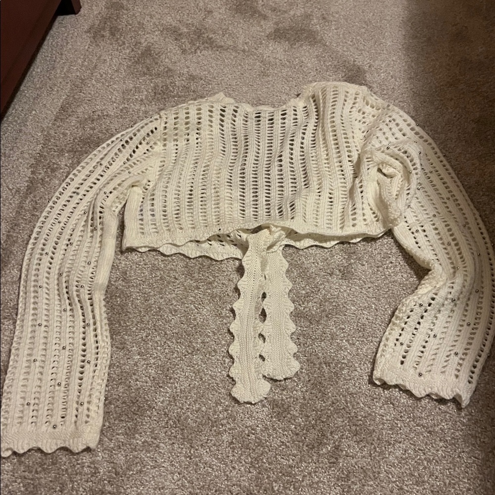 Love Tree Ivory Knit Tie-Front Cardigan - Picture 4 of 5